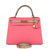 Hermes Special Order (HSS) Kelly Sellier 28 Rose Azalee and Trench Epsom Epsom Brushed Gold Hardware
