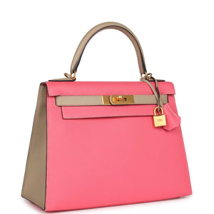 Hermes Special Order (HSS) Kelly Sellier 28 Rose Azalee and Trench Epsom Epsom Brushed Gold Hardware