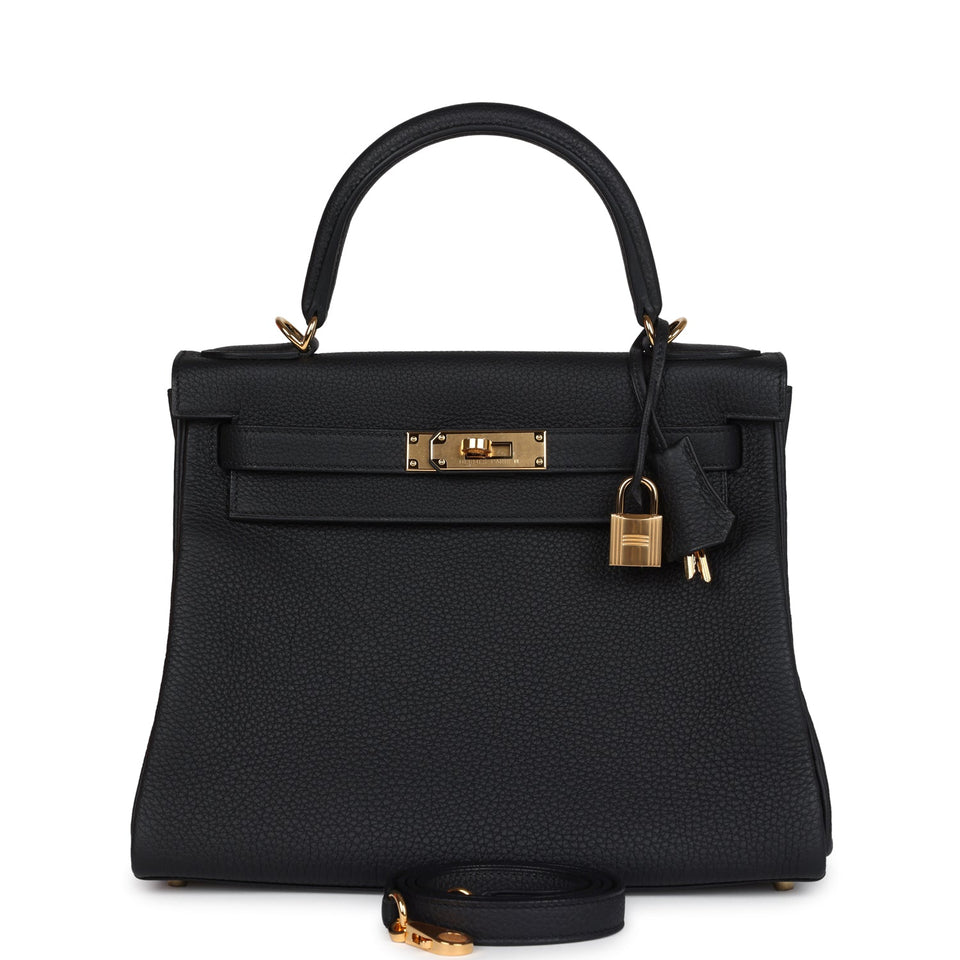 Hermes Kelly Retourne 28 Black Togo Gold Hardware