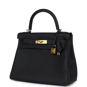 Hermes Kelly Retourne 28 Black Togo Gold Hardware