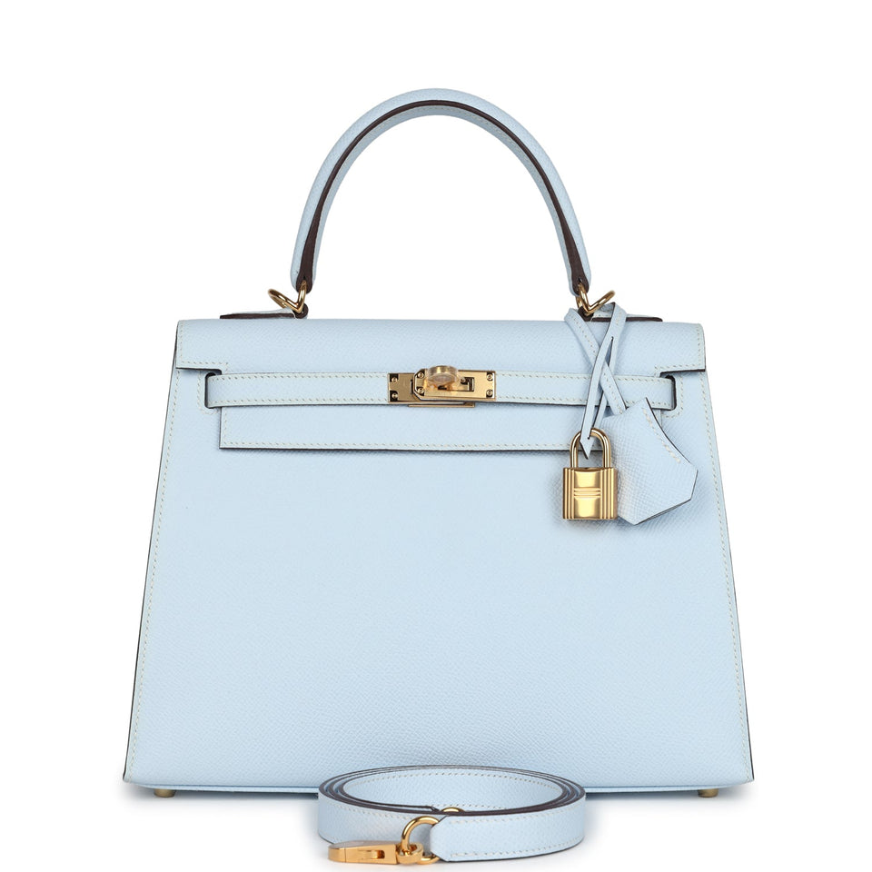 Hermes Kelly Sellier 25 Bleu Brume Epsom Gold Hardware