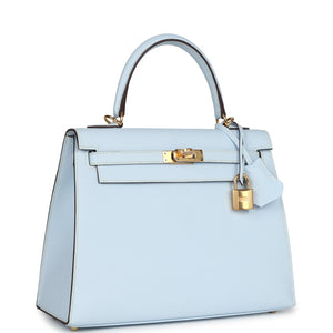 Hermes Kelly Sellier 25 Bleu Brume Epsom Gold Hardware