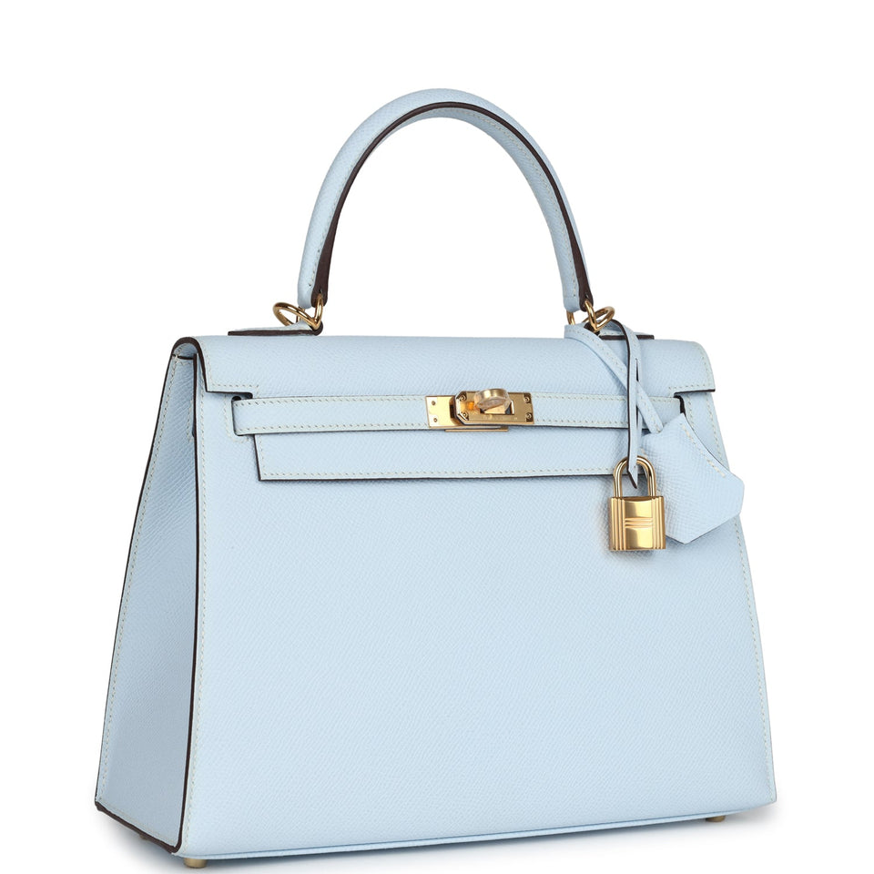 Hermes Kelly Sellier 25 Bleu Brume Epsom Gold Hardware