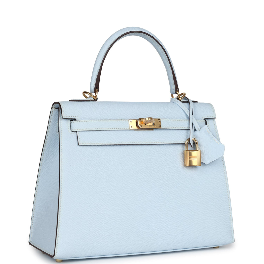 Hermes Kelly Sellier 25 Bleu Brume Epsom Gold Hardware