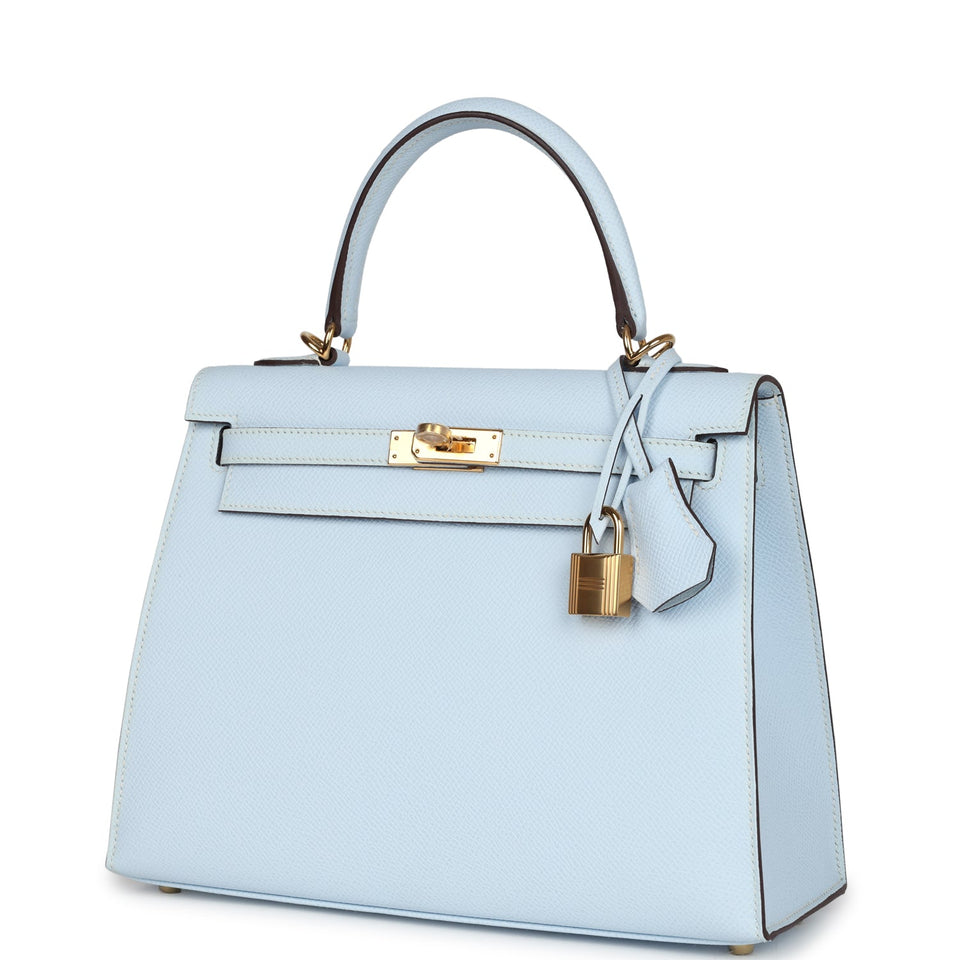 Hermes Kelly Sellier 25 Bleu Brume Epsom Gold Hardware
