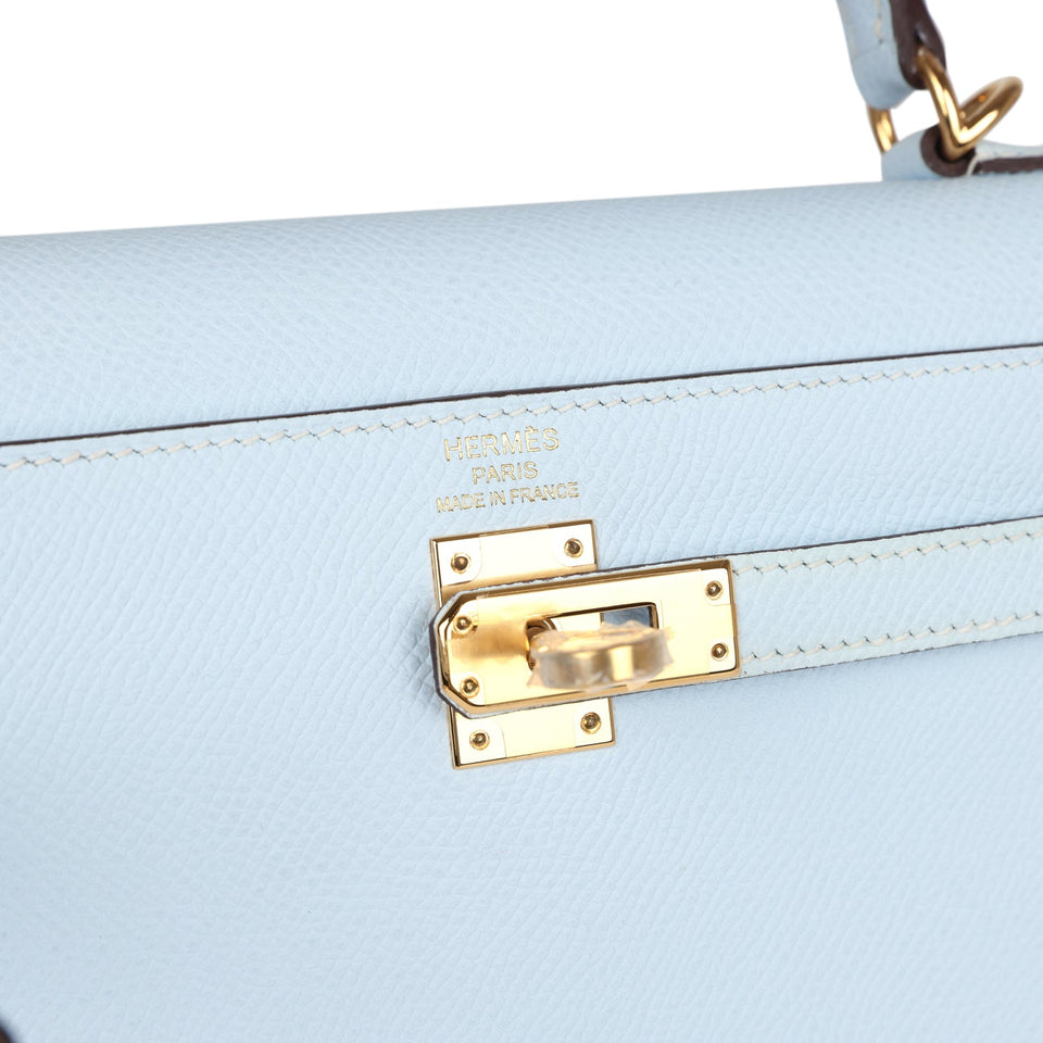 Hermes Kelly Sellier 25 Bleu Brume Epsom Gold Hardware