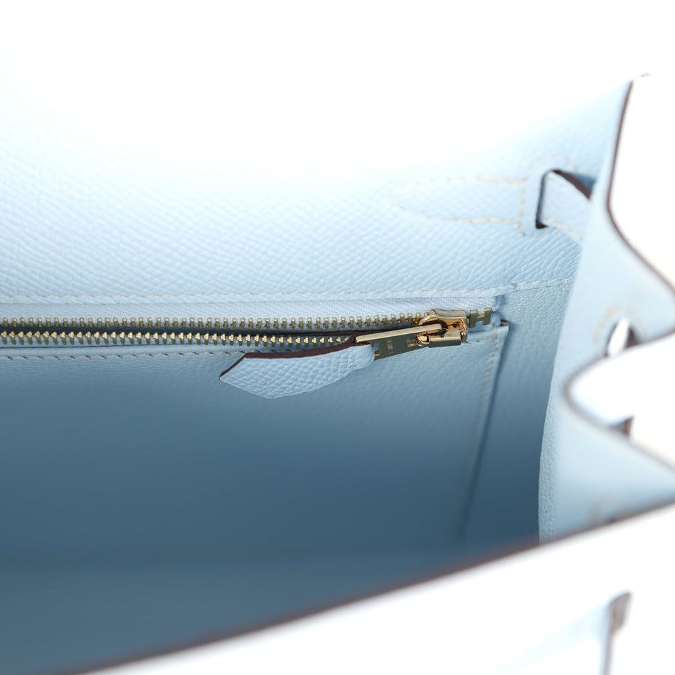 Hermes Kelly Sellier 25 Bleu Brume Epsom Gold Hardware