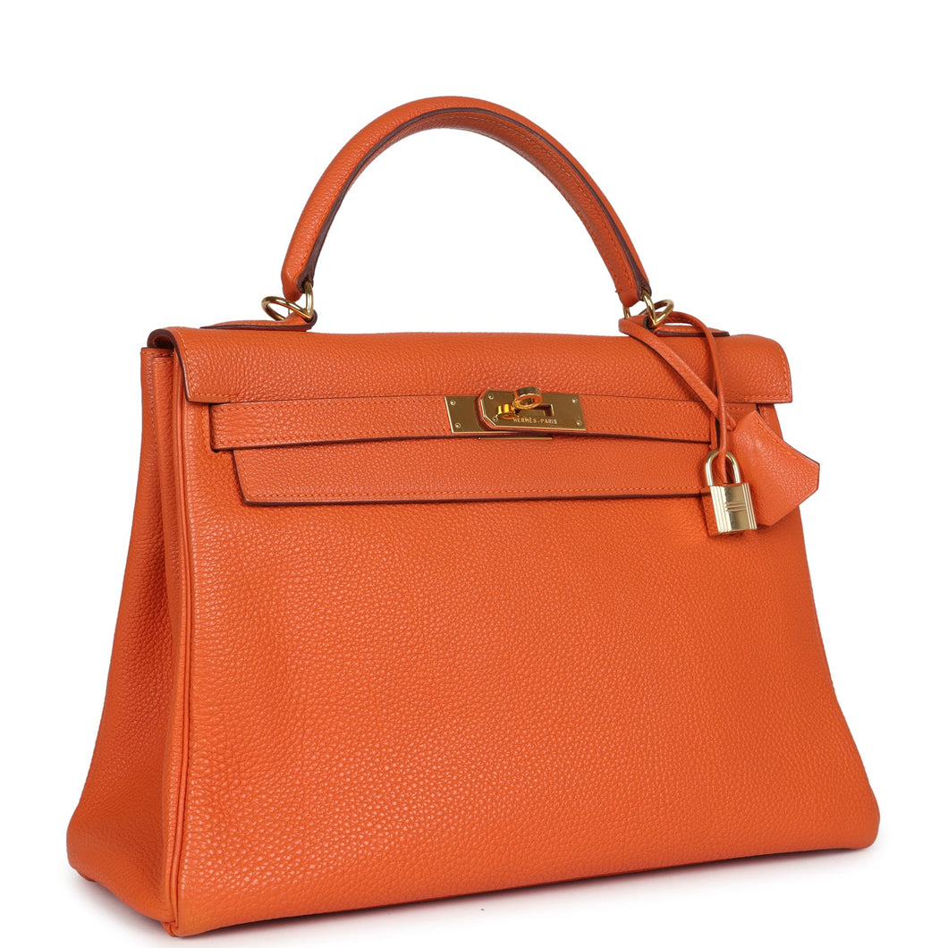 Hermes Kelly Retourne 32 Orange Togo Gold Hardware