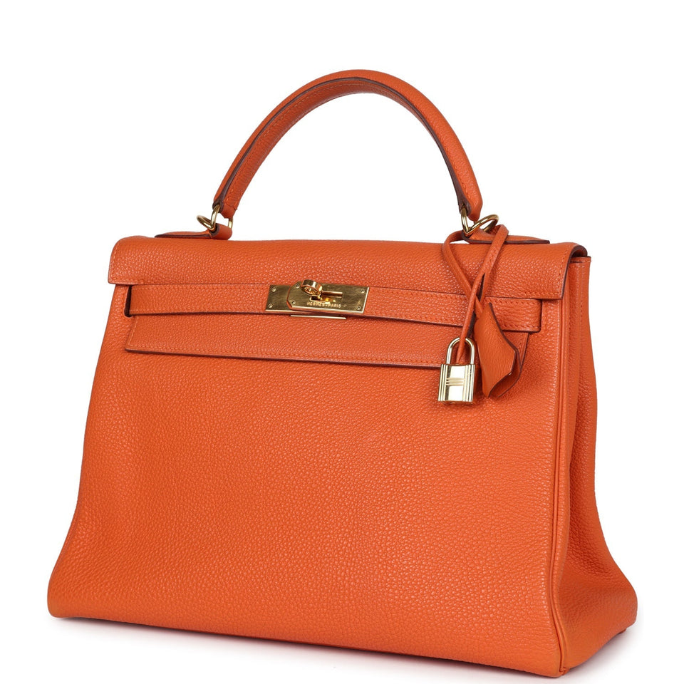 Hermes Kelly Retourne 32 Orange Togo Gold Hardware