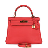 Hermes Kelly Retourne 28 Rose Jaipur Clemence Gold Hardware