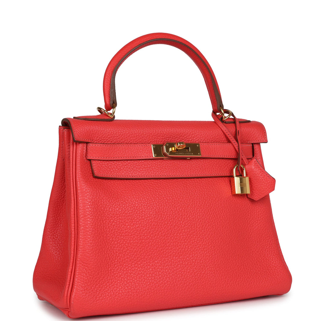 Hermes Kelly Retourne 28 Rose Jaipur Clemence Gold Hardware