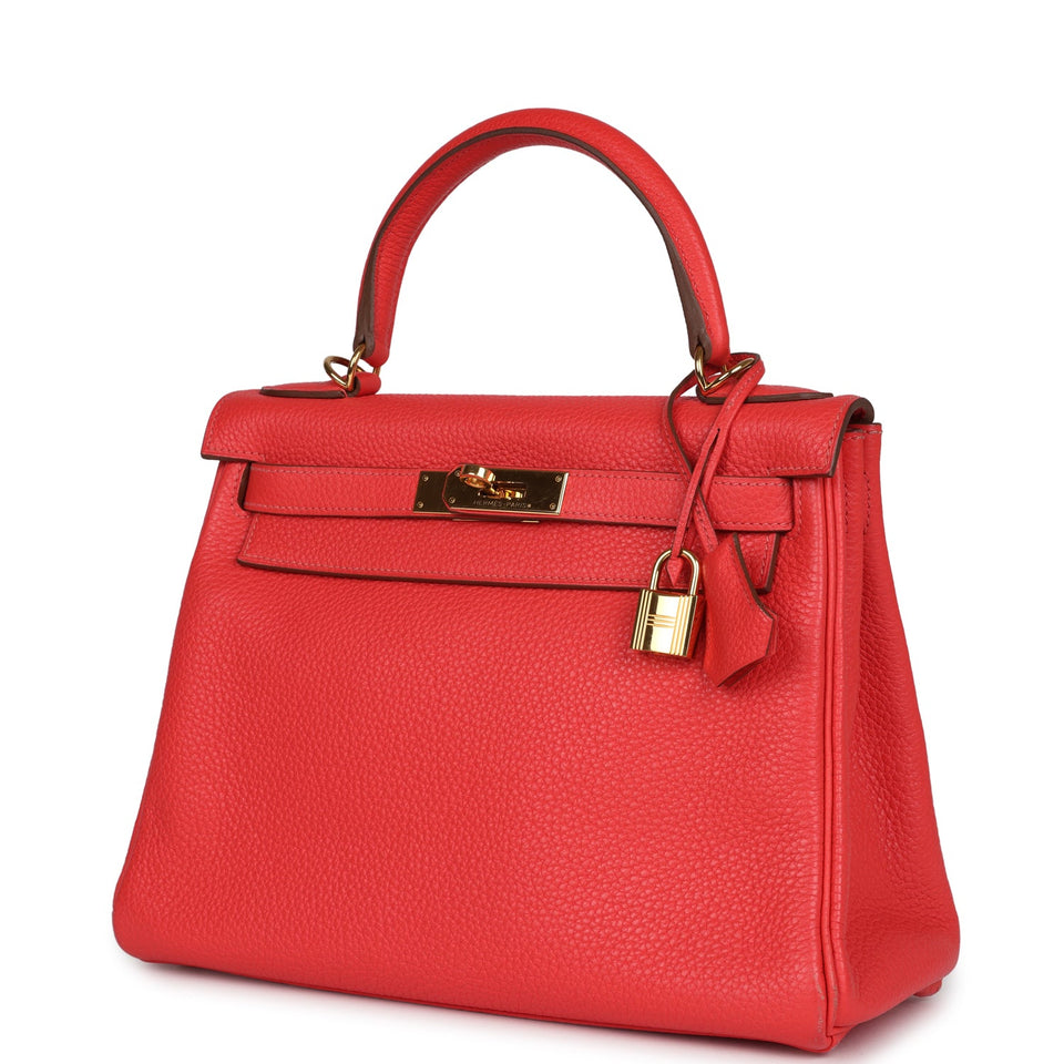 Hermes Kelly Retourne 28 Rose Jaipur Clemence Gold Hardware