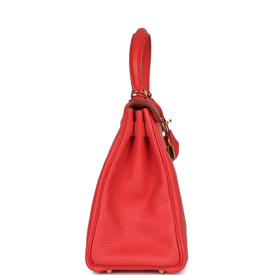 Hermes Kelly Retourne 28 Rose Jaipur Clemence Gold Hardware