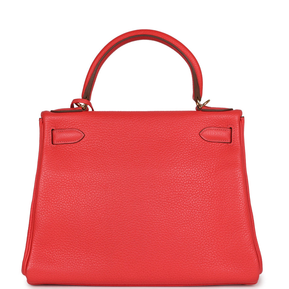 Hermes Kelly Retourne 28 Rose Jaipur Clemence Gold Hardware