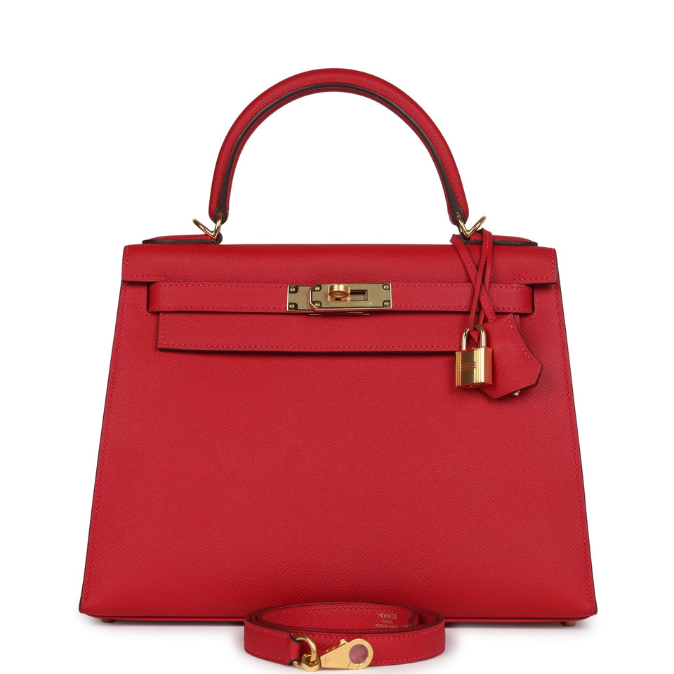 Hermes Kelly Sellier 28 Rouge Casaque Epsom Gold Hardware