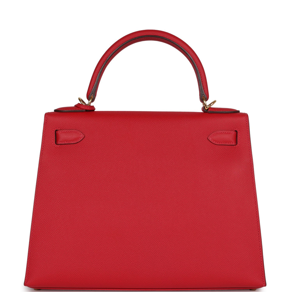 Hermes Kelly Sellier 28 Rouge Casaque Epsom Gold Hardware