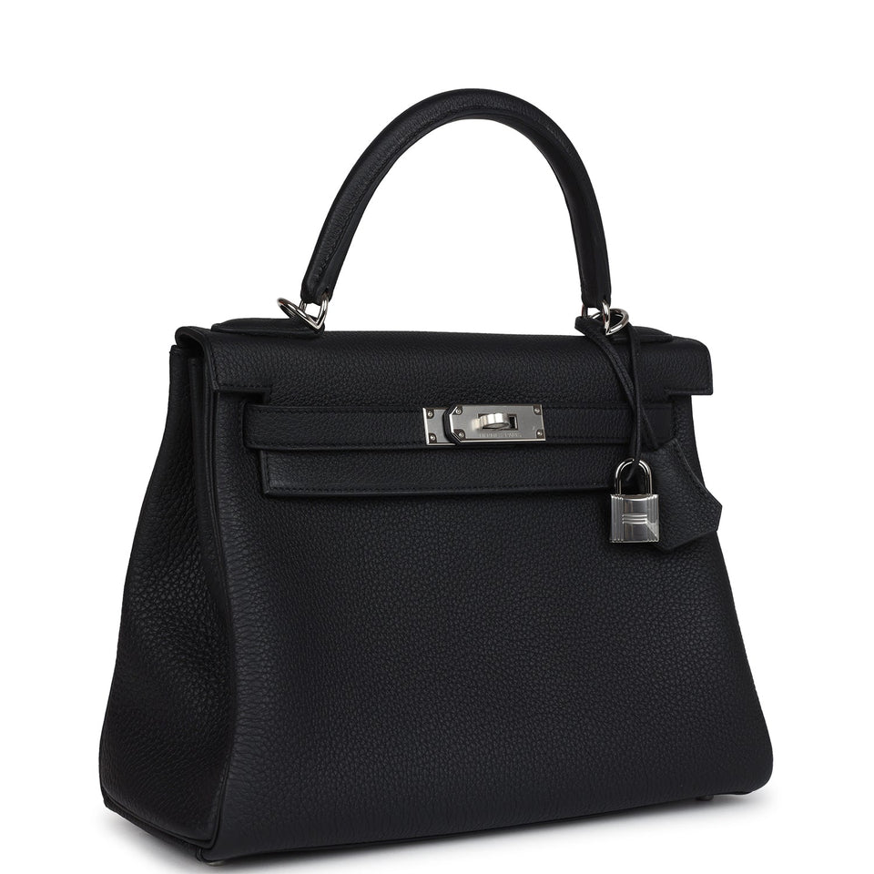 Hermes Kelly Retourne 28 Black Togo Palladium Hardware