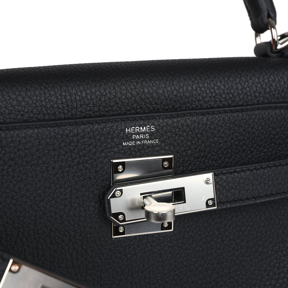 Hermes Kelly Retourne 28 Black Togo Palladium Hardware