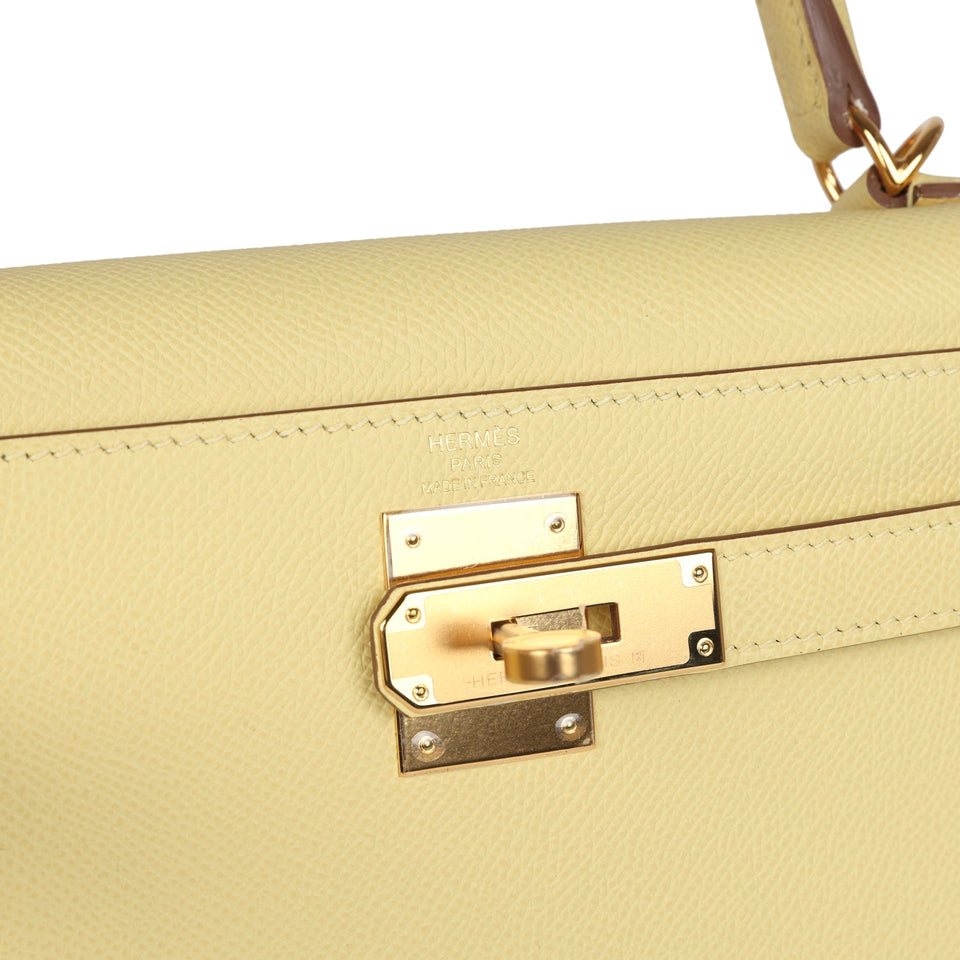 Hermes Kelly Sellier 28 Jaune Poussin Epsom Gold Hardware