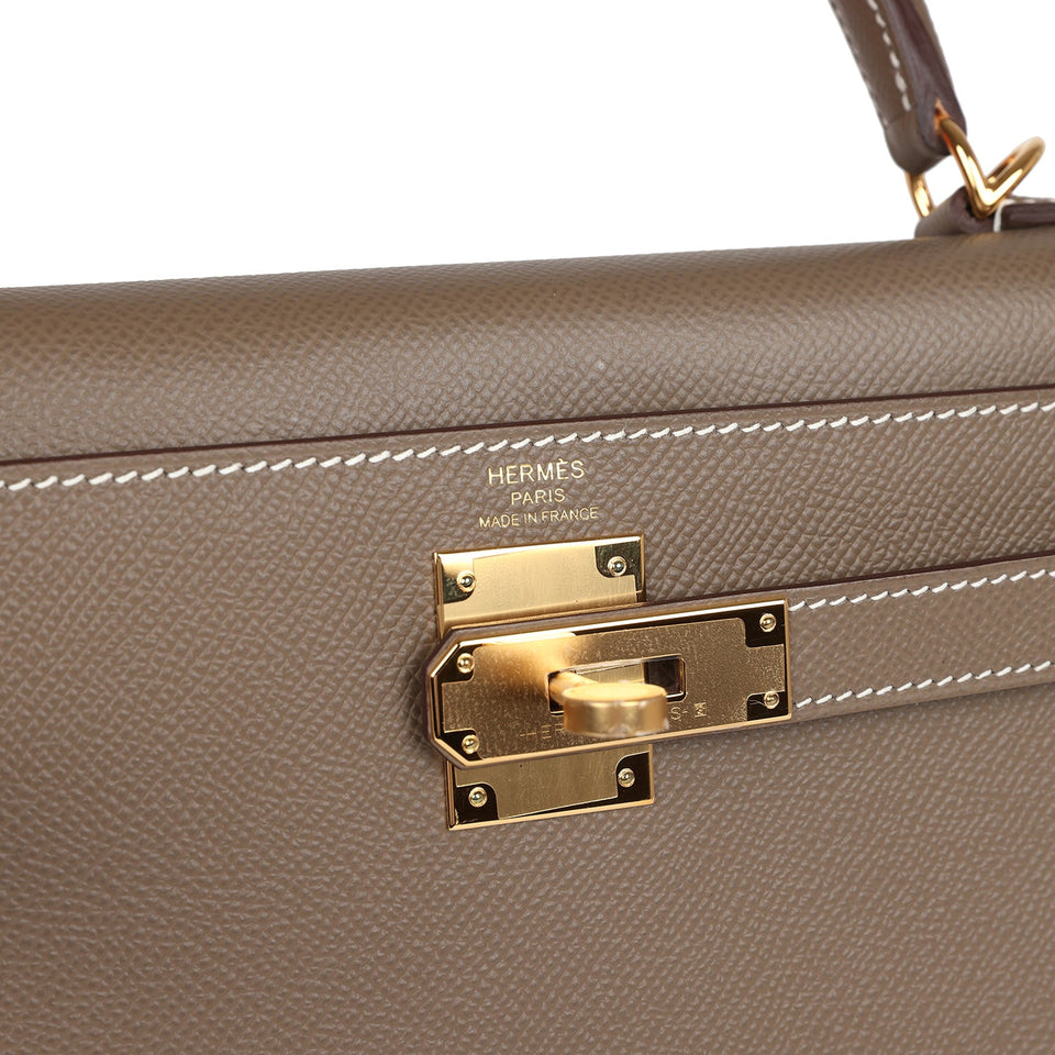 Hermes Kelly Sellier 28 Etoupe Epsom Gold Hardware
