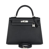 Hermes Kelly Sellier 28 Black Epsom Palladium Hardware