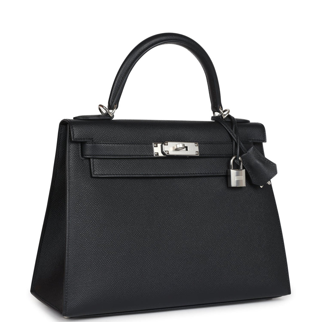 Hermes Kelly Sellier 28 Black Epsom Palladium Hardware