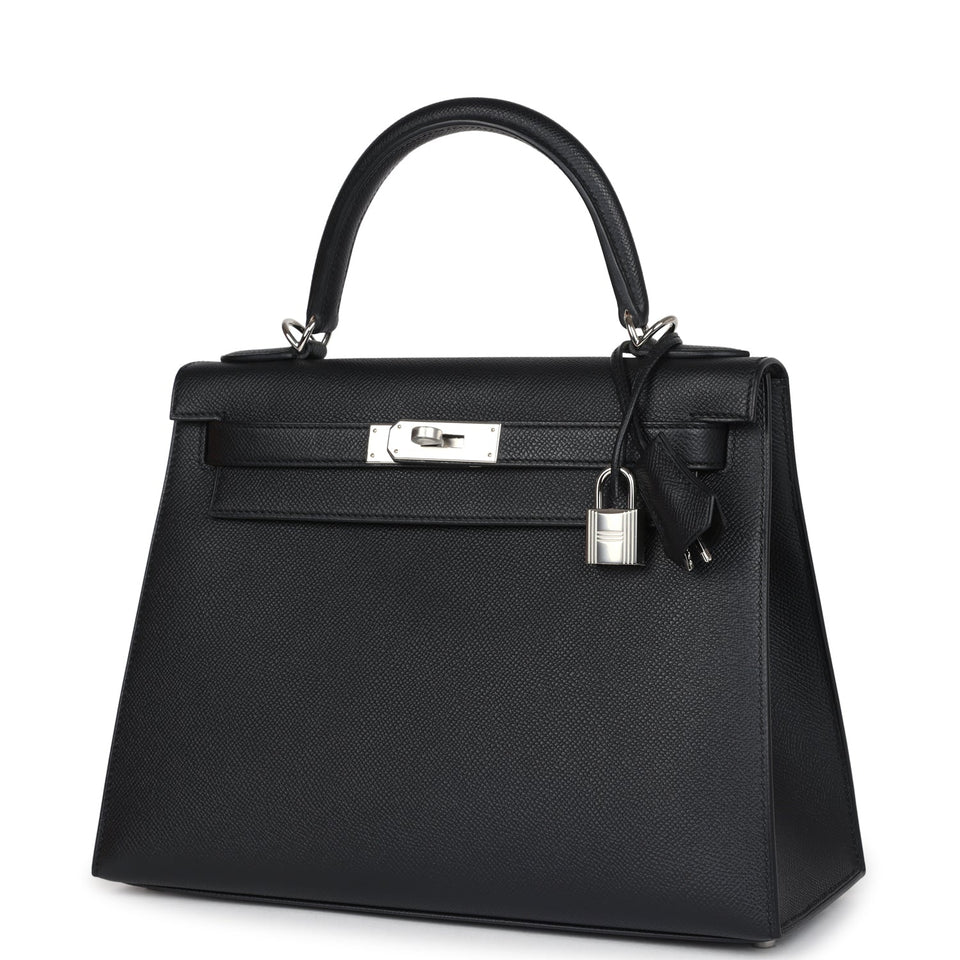 Hermes Kelly Sellier 28 Black Epsom Palladium Hardware