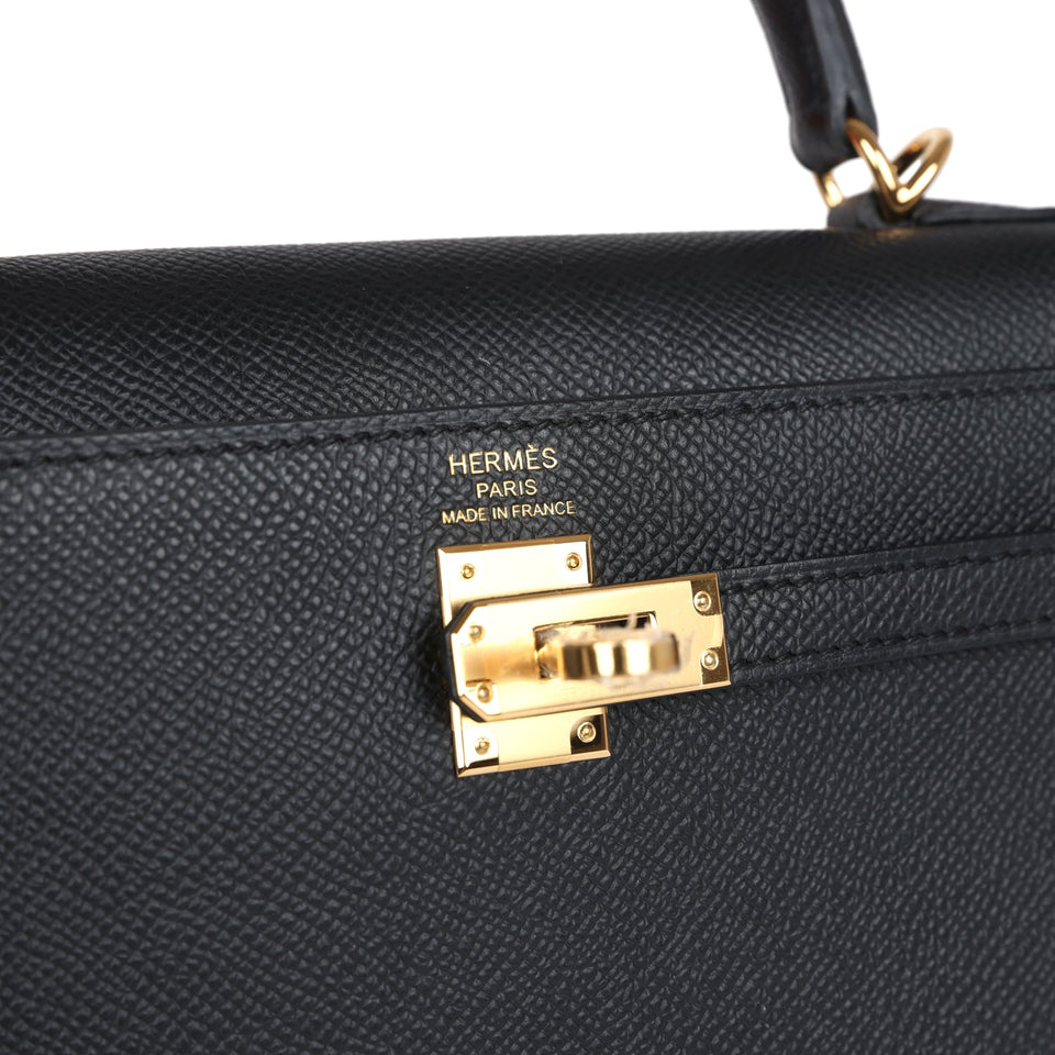 Hermes Kelly Sellier 25 Black Epsom Gold Hardware