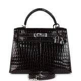 Hermes Kelly Sellier 28 Cocoan Shiny Niloticus Crocodile Palladium Hardware