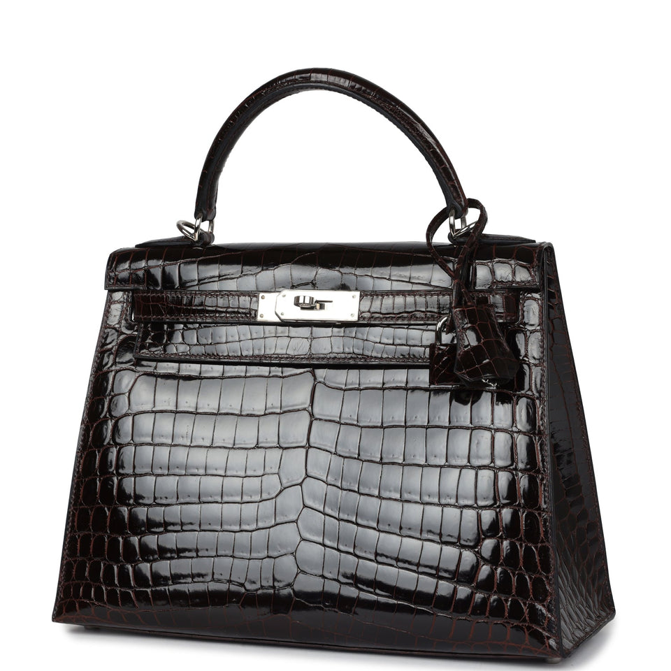 Hermes Kelly Sellier 28 Cocoan Shiny Niloticus Crocodile Palladium Hardware