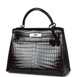 Hermes Kelly Sellier 28 Cocoan Shiny Niloticus Crocodile Palladium Hardware