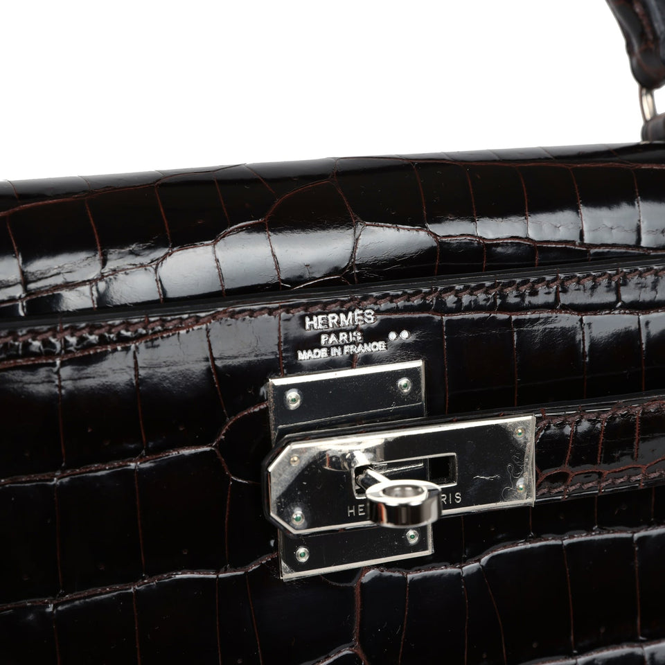 Hermes Kelly Sellier 28 Cocoan Shiny Niloticus Crocodile Palladium Hardware