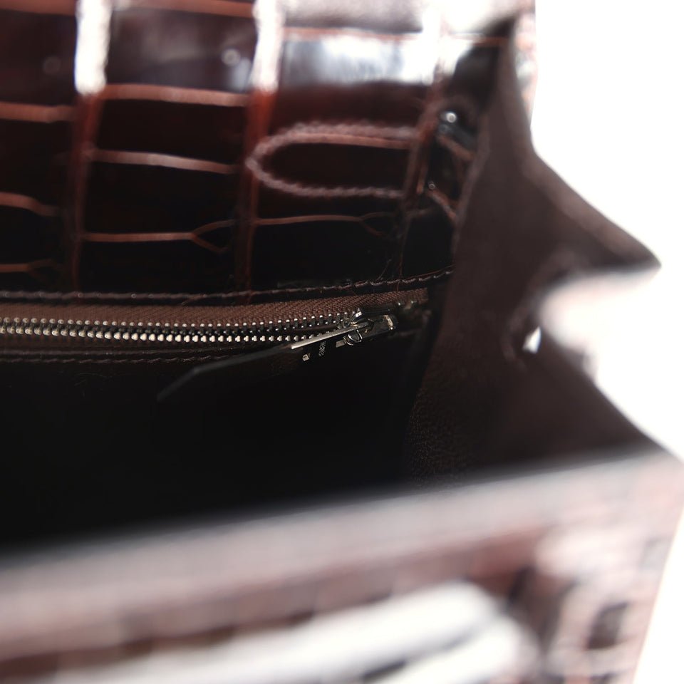 Hermes Kelly Sellier 28 Cocoan Shiny Niloticus Crocodile Palladium Hardware