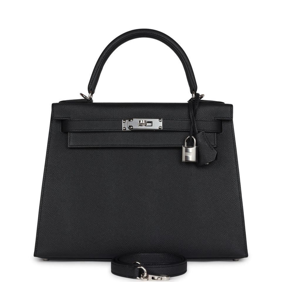 Hermes Kelly Sellier 28 Black Epsom Palladium Hardware
