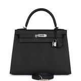 Hermes Kelly Sellier 28 Black Epsom Palladium Hardware