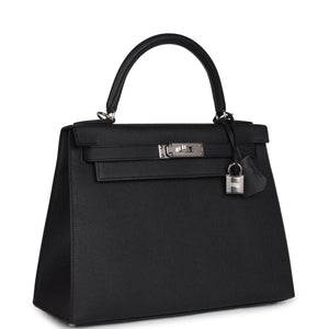 Hermes Kelly Sellier 28 Black Epsom Palladium Hardware