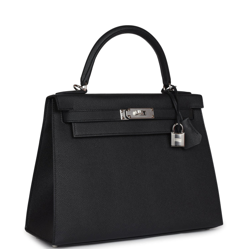 Hermes Kelly Sellier 28 Black Epsom Palladium Hardware
