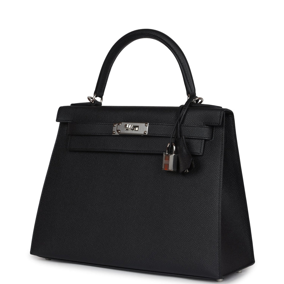 Hermes Kelly Sellier 28 Black Epsom Palladium Hardware