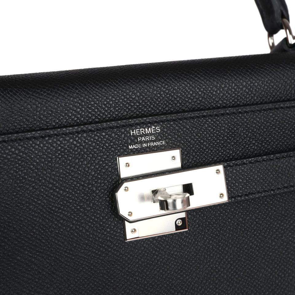 Hermes Kelly Sellier 28 Black Epsom Palladium Hardware