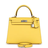 Hermes Kelly Sellier 25 Jaune De Naples Epsom Palladium Hardware