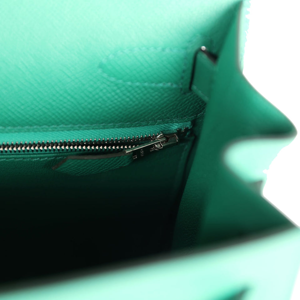 Hermes Kelly Sellier 28 Vert Vertigo Epsom Palladium Hardware