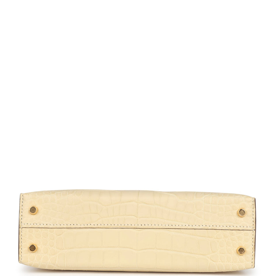 Hermes Kelly Sellier 20 Vanille Matte Alligator Gold Hardware