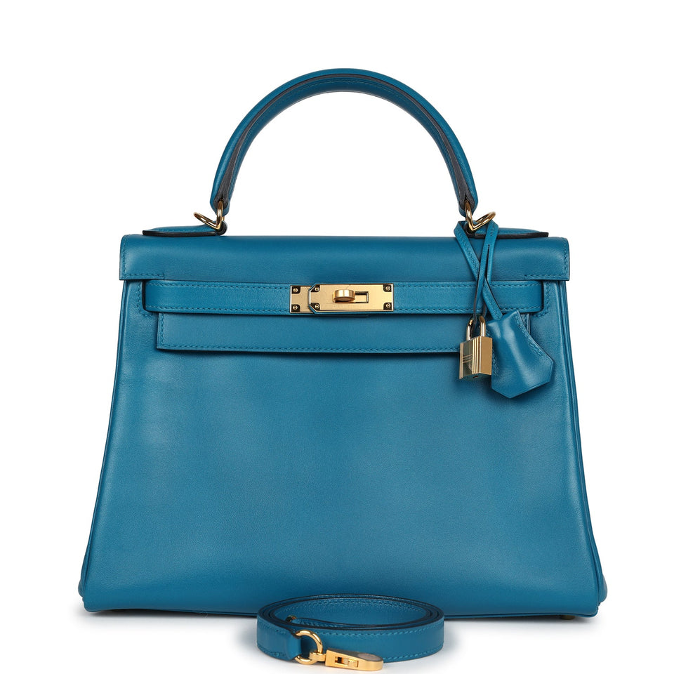 Hermes Kelly Retourne 28 Bleu Izmir Tadelakt Gold Hardware
