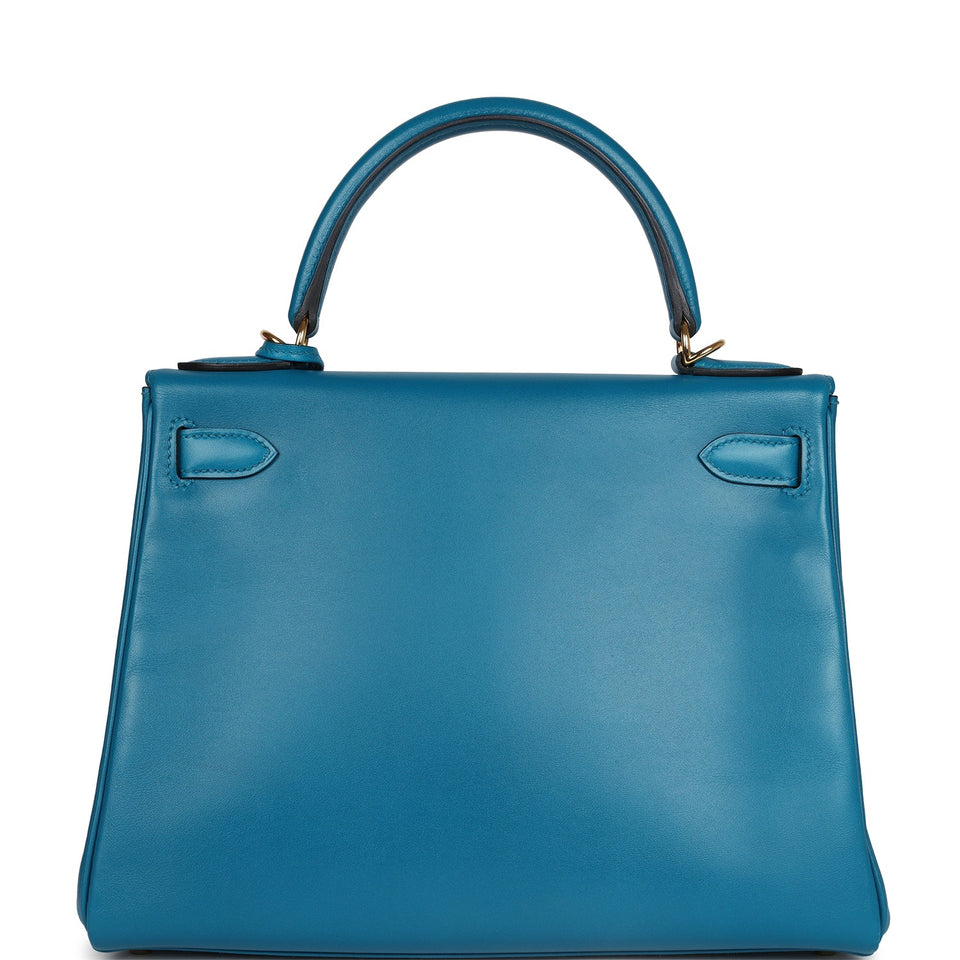 Hermes Kelly Retourne 28 Bleu Izmir Tadelakt Gold Hardware