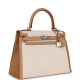 Hermes Kelly Sellier 28 Biscuit Toile H Canvas and Swift Palladium Hardware