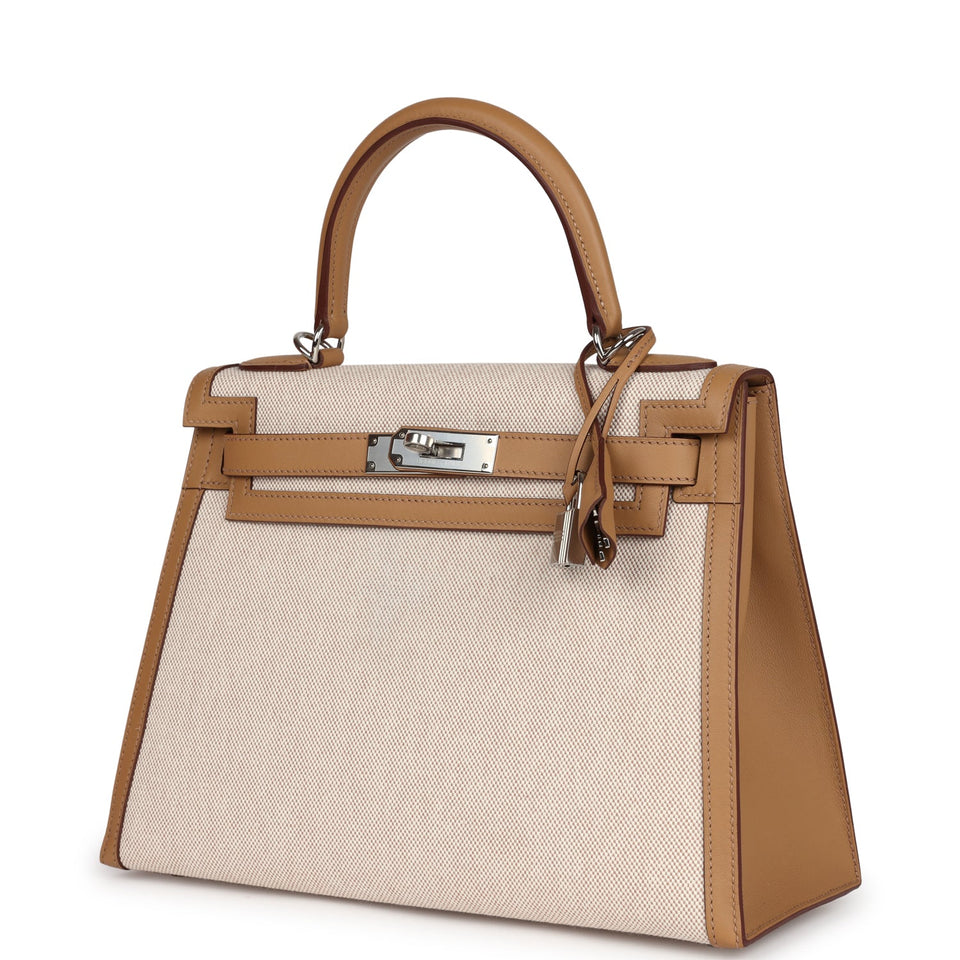 Hermes Kelly Sellier 28 Biscuit Toile H Canvas and Swift Palladium Hardware