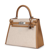Hermes Kelly Sellier 28 Biscuit Toile H Canvas and Swift Palladium Hardware