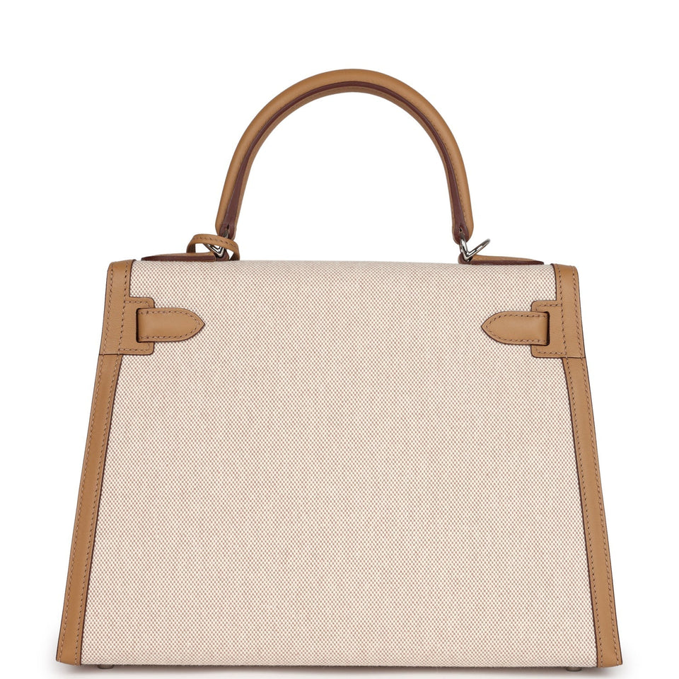 Hermes Kelly Sellier 28 Biscuit Toile H Canvas and Swift Palladium Hardware