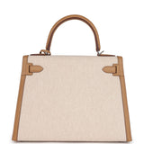 Hermes Kelly Sellier 28 Biscuit Toile H Canvas and Swift Palladium Hardware