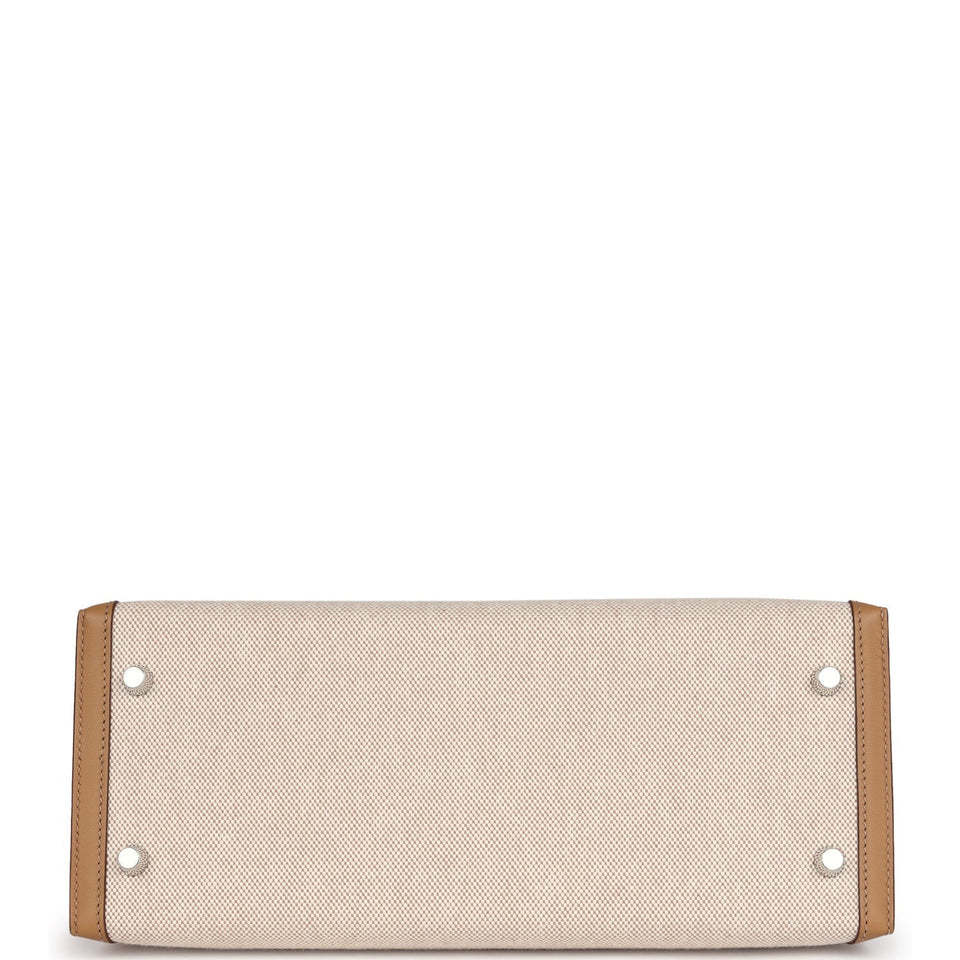 Hermes Kelly Sellier 28 Biscuit Toile H Canvas and Swift Palladium Hardware